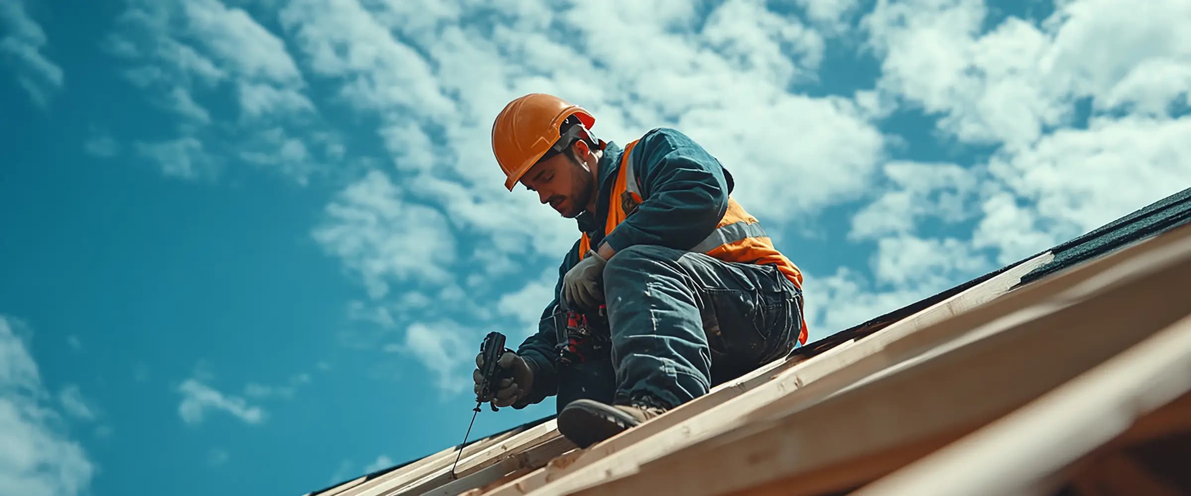 Roofer working on a house roof